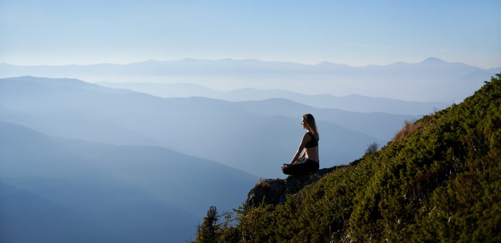Mindfulness Journey meditation practice in mountains for spiritual awareness