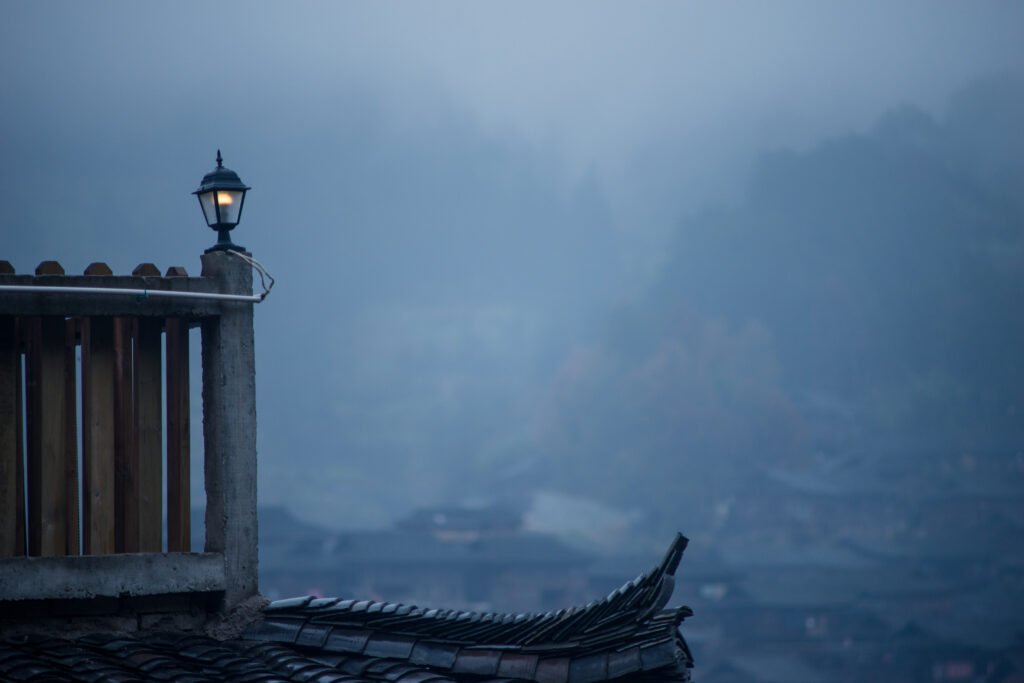 Port with fog showing flow of nature or Taoism